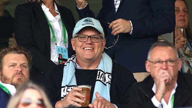 Scott Morrison’s attendance at the NRL match between the Cronulla Sharks and Penrith Panthers was greeted with outrage on Twitter. Picture. Phil Hillyard