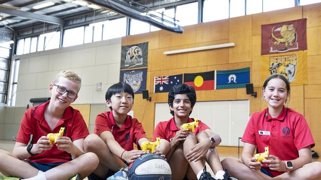 Students at Jells Park Primary School where a Big Ass Fan has been installed in the hall.