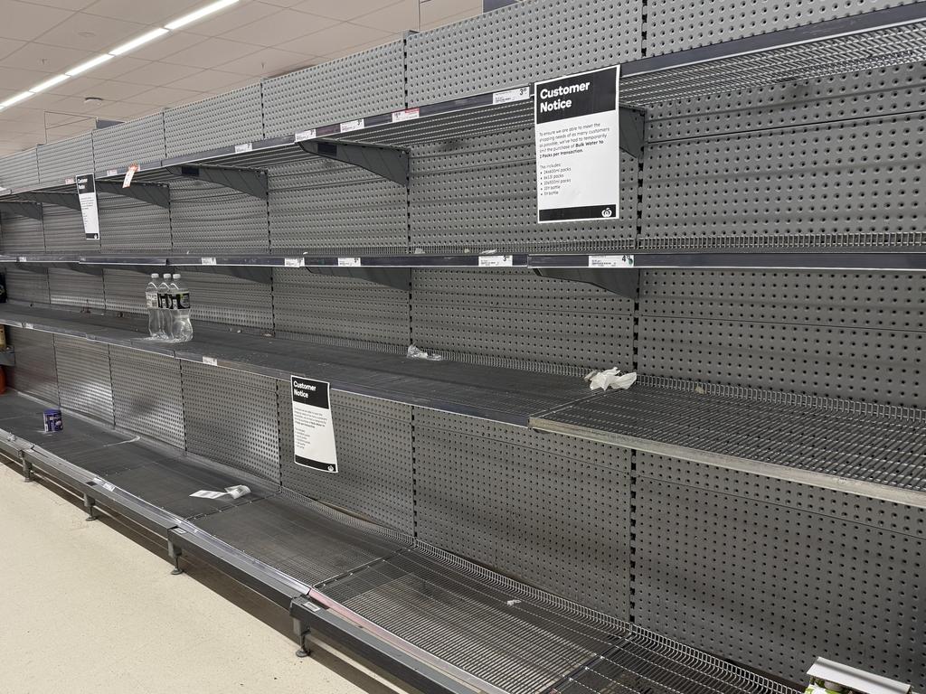 Bare shelves at the supermarket. Picture: NewsWire / Glenn Campbell 