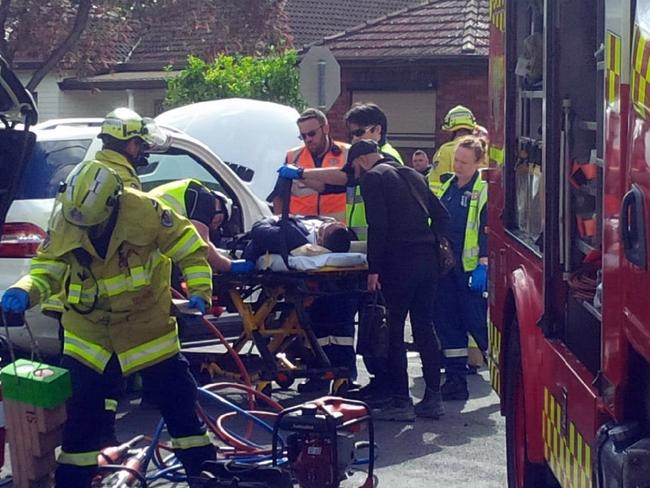 Salim Mehajer being taken to Westmead Hospital following an accident in Lidcombe. Picture: Kelly Fedor