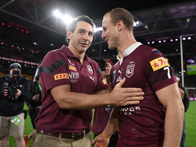 Coach Billy Slater and captain Daly Cherry-Evans after the game. Picture: NRL Imagery