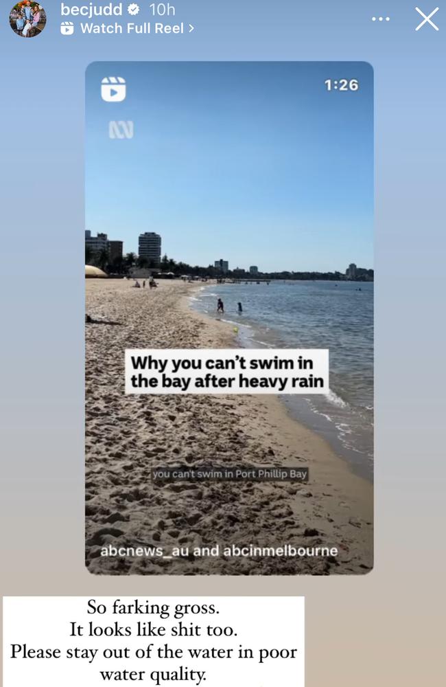 The influencer was left horrified after revealing she’d seen human waste in her local waterway. Picture: Instagram/RebeccaJudd