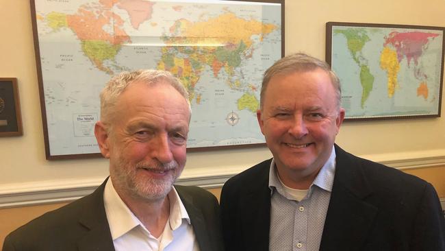 A Twitter picture posted on March 19, 2019 of British Labour leader Jeremy Corbyn and ALP leader Anthony Albanese in Westminster.