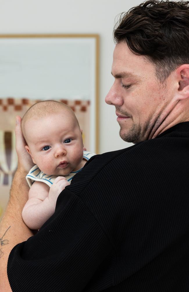 Lachie Neale with baby Freddie. Picture: David Kelly