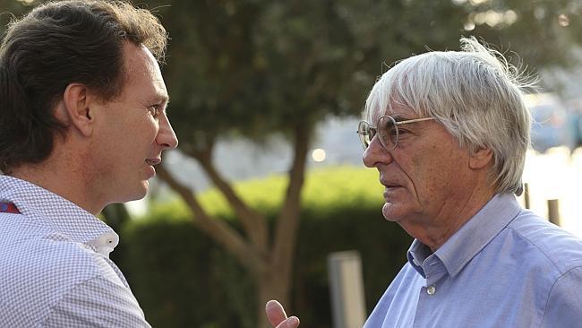 Red Bull team principal Christian Horne talks with Bernie Ecclestone, the man Horner believes is crucial to remaining motorsp...