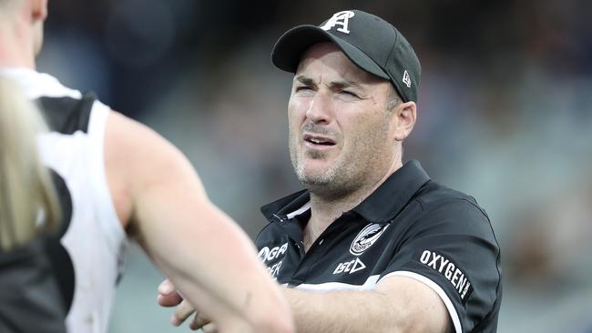 Matthew Lokan coaching Port Adelaide’s SANFL team last season. Picture: Sarah Reed