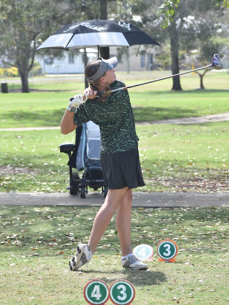 Sydney's Jordyn Deen (girls 11-12 years) in full swing at the US Kids Golf Foundation Australian Open at the Rockhampton Golf Club on September 28.