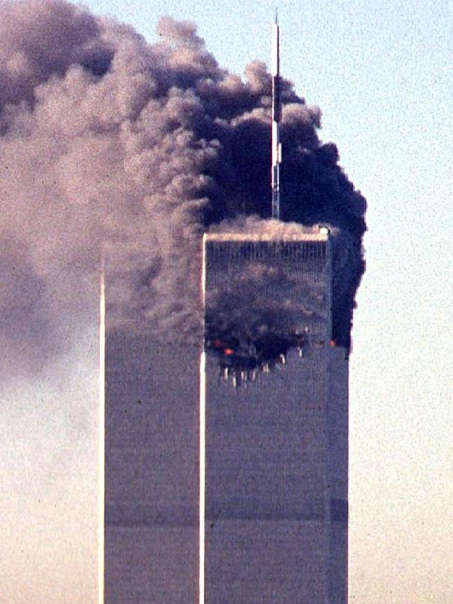 A jet crashes into the World Trade Centre before both collapsed. Picture: Seth Mcallister/AFP