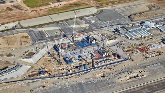 Workers have started the concrete pour for what will eventually be the entrance to international and domestic departures.