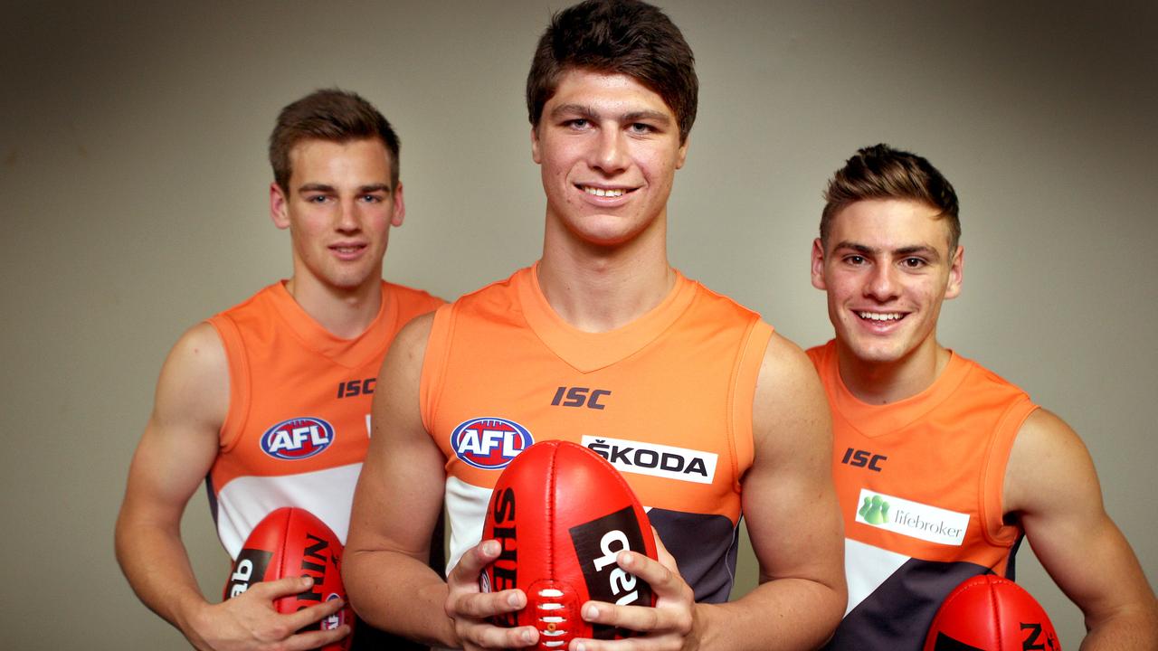 (from left) Dom Tyson, Jon Patton and Stephen Congilio all went to the Giants as the top three draft picks in 2011. Picture: Wayne Ludbey