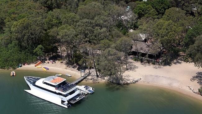 The 31-metre catamaran moored at McLaren's Landing Island Resort.