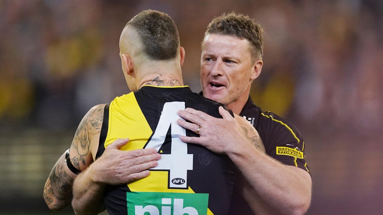 Dustin Martin and Damien Hardwick during last year’s finals. Picture: AAP Images