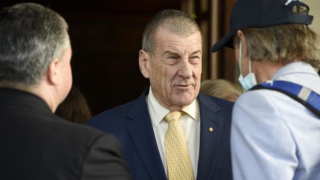 Former Premier Jeff Kennett at the state memorial service for Jane Garrett at the Brunswick Town Hall. Picture: Andrew Henshaw