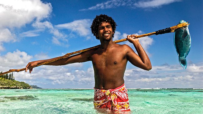 No hook, no line, just sinking: flying spear-fisherman leaps to grab a  take-away dinner
