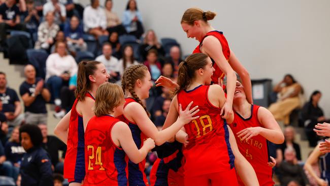 SA Metro players celebrate winning the girls U16 National Championship. Picture: Michael Farnell/Sports Imagery Australia