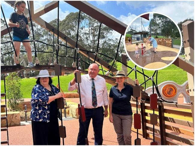 Hornsby Mayor Warren Waddell (middle), with councillors Janelle McIntosh (left) and Monika Ball (right), at the park’s opening. Picture: Tileah Dobson