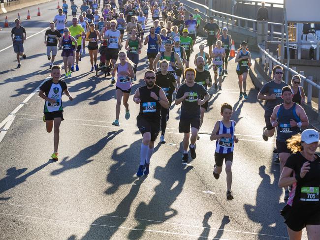 Run the Bridge Fun Run 2020 across Tasman Bridge. Picture: RICHARD JUPE