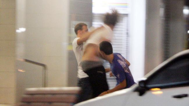 Drunken youths take to each other with their fists on the streets of Coolangatta back in 2010. Picture: Luke Marsden.