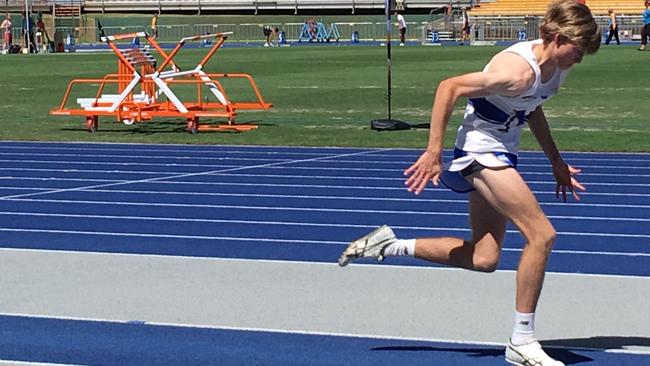 Nudgee College student Patrick Cropp on the runaway at the GPS TRack and Field.