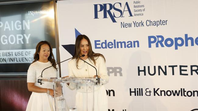 Brigette presenting at the Public Relations Society of America awards in New York last year. Picture: Jason DeCrow/AP Content Services for Media Dot Com)