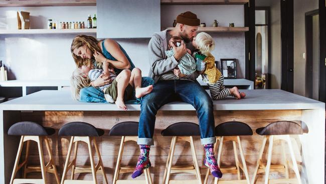 Palmer and her husband Mark with their children Bodhi, Poet and Forest. (Picture: Melissa Jean)