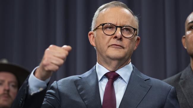 Prime Minister Anthony Albanese is trying to guilt us into voting “yes” to the biggest constitutional change Australians have ever been asked to make. Picture: NCA NewsWire/Martin Ollman