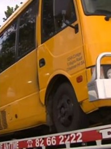 The wrecked bus is towed away. Picture: 7NEWS Adelaide