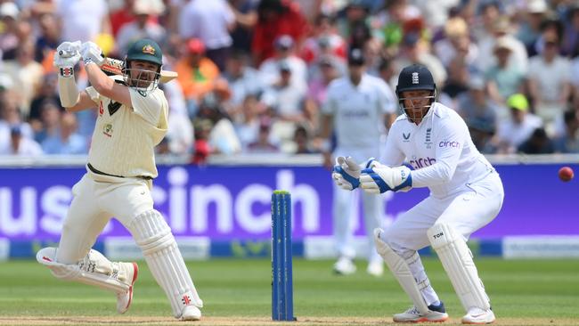 Travis Head flays a cutshot on Day 2 of the first Ashes Test. Picture: Getty