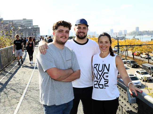 Melissa Lyon with her sons, Josh and Ben in New York. Picture: Stuart Ramson