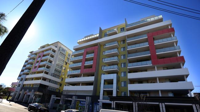 The Euro Terraces apartment buildings in West Tce, Bankstown. There have been two fires at Block B (building on the right) in the past five years. Picture: Angelo Velardo