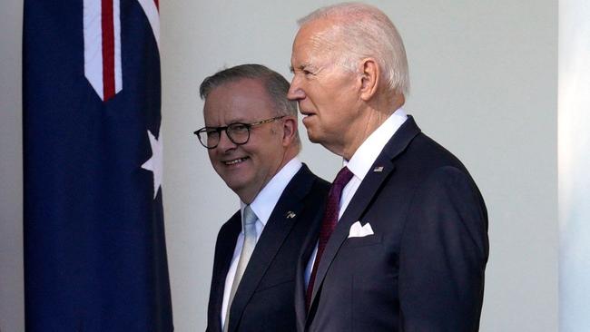 WASHINGTON, UNITED STATES - NCA NewsWire Photos - 25 OCTOBER, 2023:  US President Joe Biden and Australian Prime Minister Anthony Albanese walk to the Oval Office of the White House in Washington on October 25, 2023. Picture: NCA NewsWire / POOL / Yuri Gripas / AFP