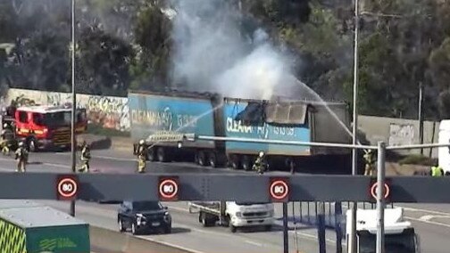 Emergency services have closed three inbound lanes on the Monash Freeway just before Toorak Road after a truck fire on Wednesday morning. Photo: VicTraffic/X