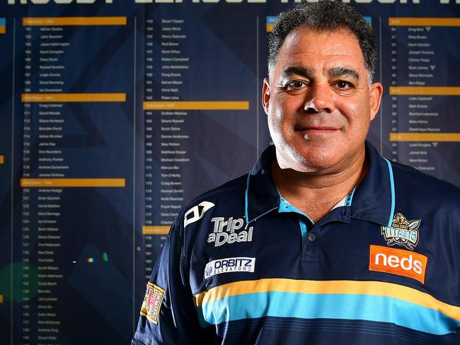 Mal Meninga will be photographed in front of the new Gold Coast Titans honor board which depicts every Gold Coast player dating back to 1988. Pics Adam Head