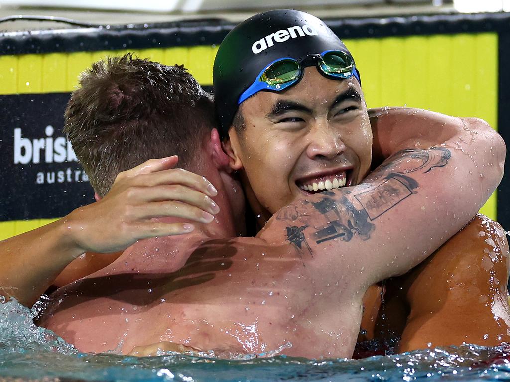 Western Australian Joshua Yong embraces Williamson after qualifying. Picture: Quinn Rooney/Getty Images