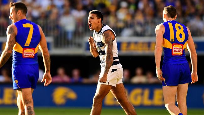 Tim Kelly and the Cats looked set for a famous win. Pic: Daniel Carson/AFL Media/Getty Images