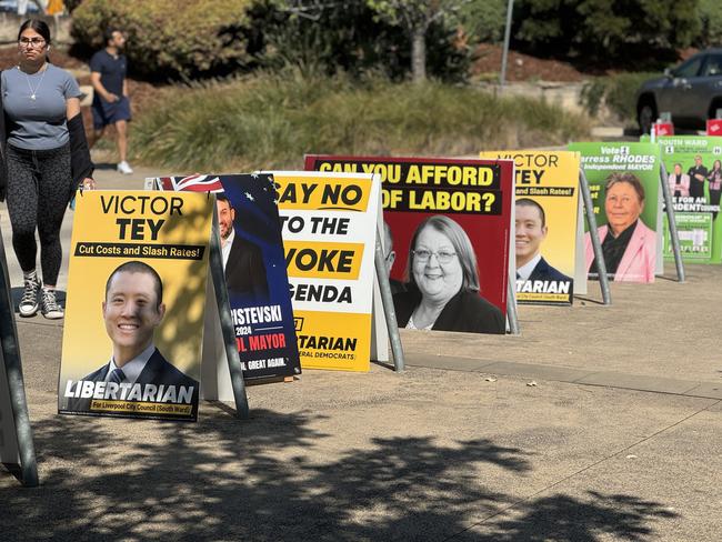 Placards outside Carnes Hill Library. Picture: Amaani Siddeek