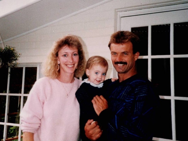 Undated images relating to the 2024 podcast - BRONWYN. Bronwyn Winfield, Jon Winfield and their daughter Lauren (centre).