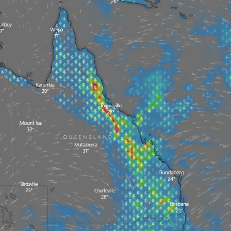 Queensland police pleads for locals to prepare for a big wet season, as a sizeable rain band travels across the state. Picture: Windy