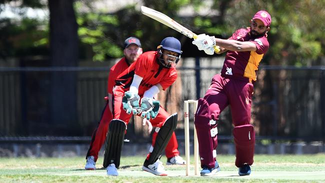 BHRDCA: Blackburn batsman H.L De Silva hits out. Picture: Steve Tanner