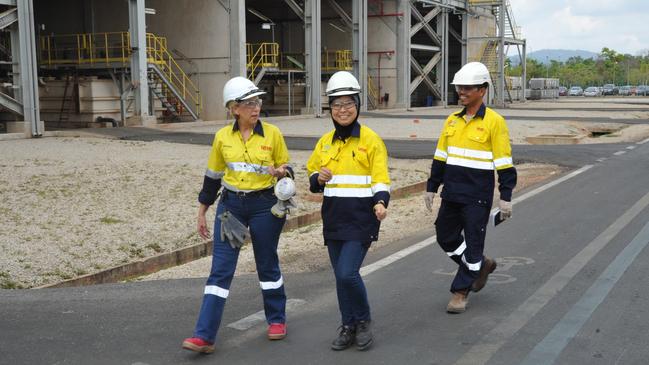 Lynas Corporation CEO Amanda Lacaze, left, at the company’s rare earths operation in Malaysia.