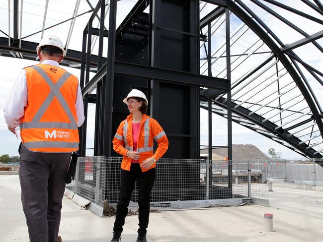 Premier Gladys Berejiklian at the construction site of the Cudgegong Station. Picture: Jonathan Ng