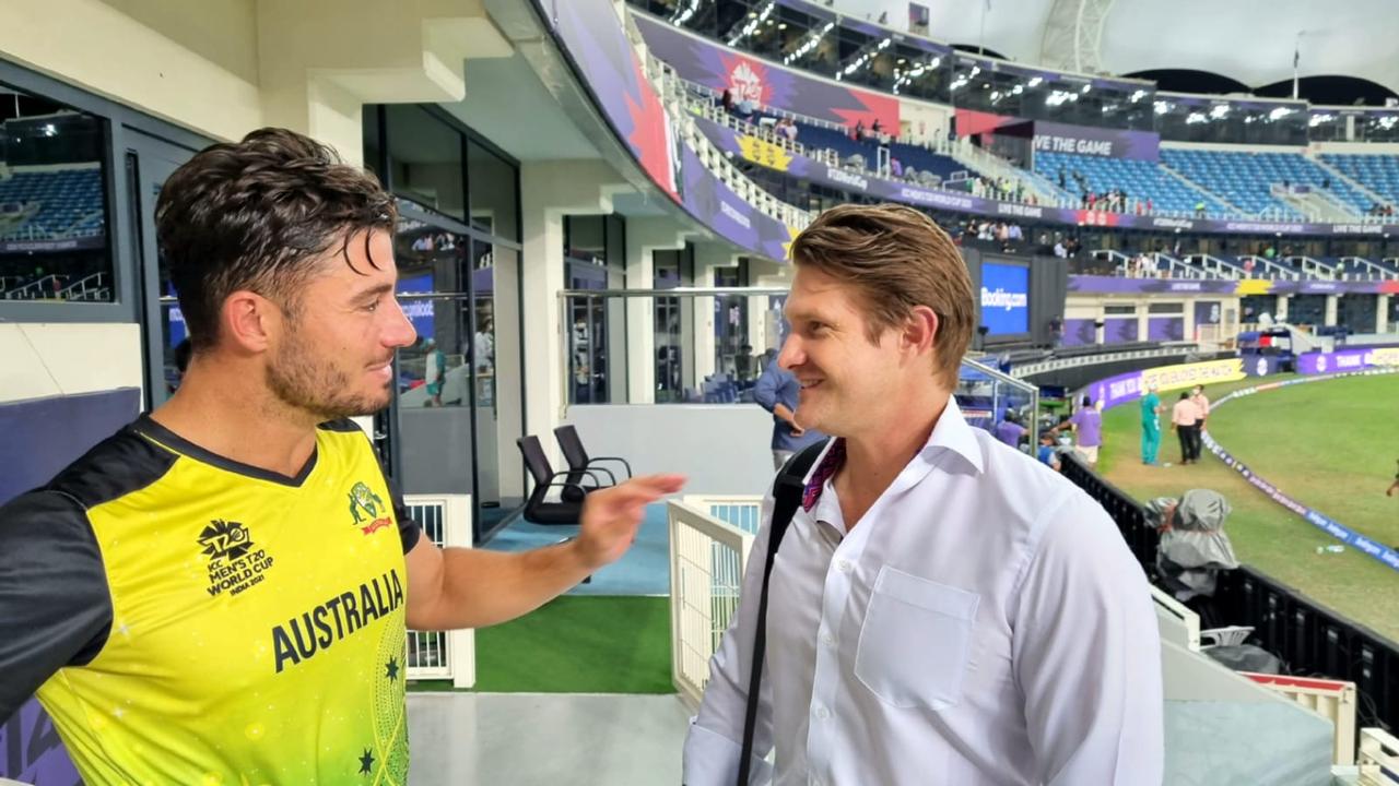 Supplied Images of Australian World Cup hero Marcus Stoinis with mentor and former star Shane Watson.