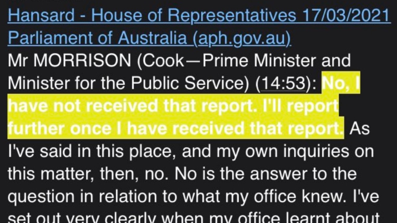 What Scott Morrison said in parliament on March 17 about the investigation.