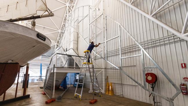 The framework that the whale will be attached to is installed. Picture: Helen Orr