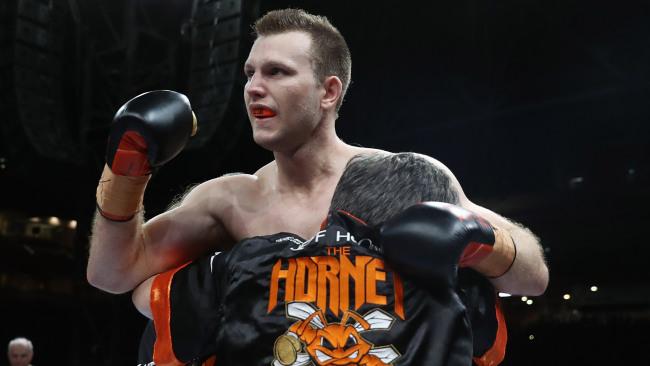 Jeff Horn celebrates his win over Anthony Mundine.