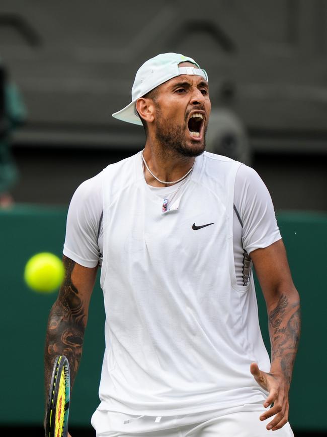 Nick Kyrgios during his Men's Singles Fourth Round Match against Brandon Nakashima. Picture: Shi Tang/Getty Images