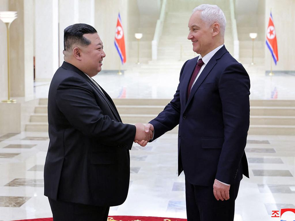 Kim Jong Un meeting with Russia's Minister of Defence Andrei Belousov. (Photo by KCNA VIA KNS / AFP)