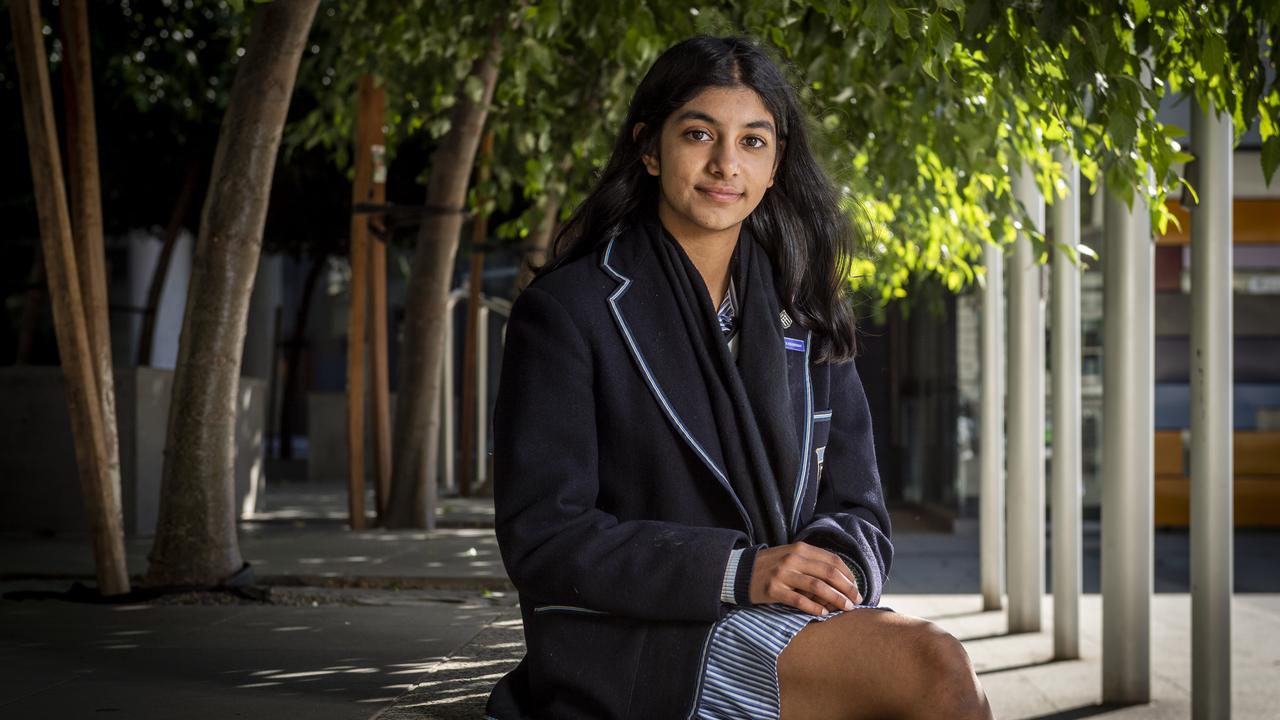 Melbourne teen Anjali Sharma, 16, is leading a class action lawsuit by eight Australian teens challenging Federal Minister for the Environment Susan Ley to protect young people from climate change. Picture: Jake Nowakowski