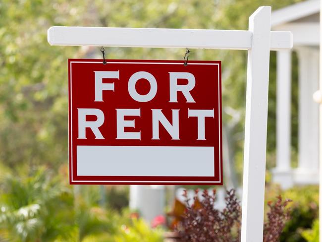 Red For Rent Real Estate Sign in Front House. Picture: iStock - for Herald Sun realestate