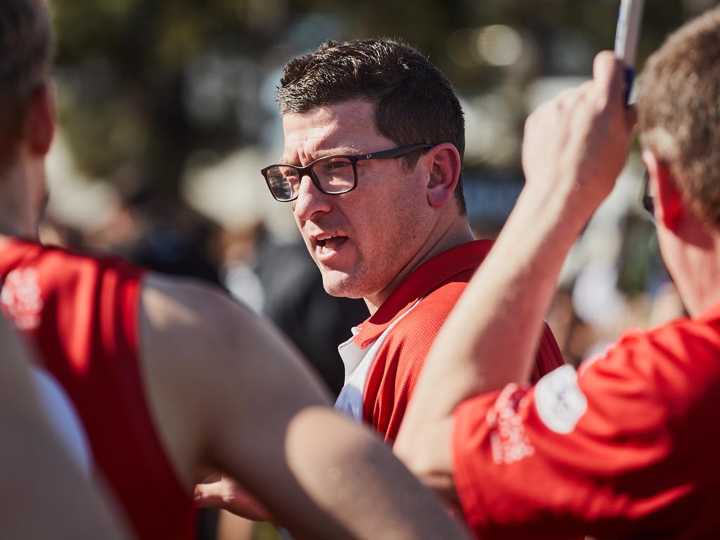 North Adelaide SANFL Coach Josh Carr at Prospect Oval, in the match between Port Adelaide and North Adelaide, Saturday, Aug. 25, 2018. (AAP Image/MATT LOXTON)